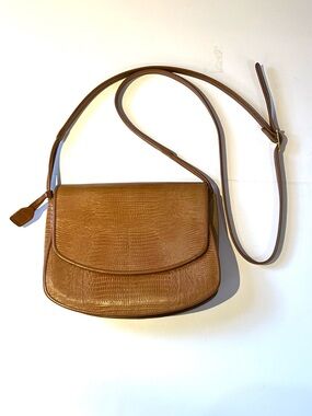 Vintage Anne Klein for Calderon  Tan Croc Print Crossbody Bag